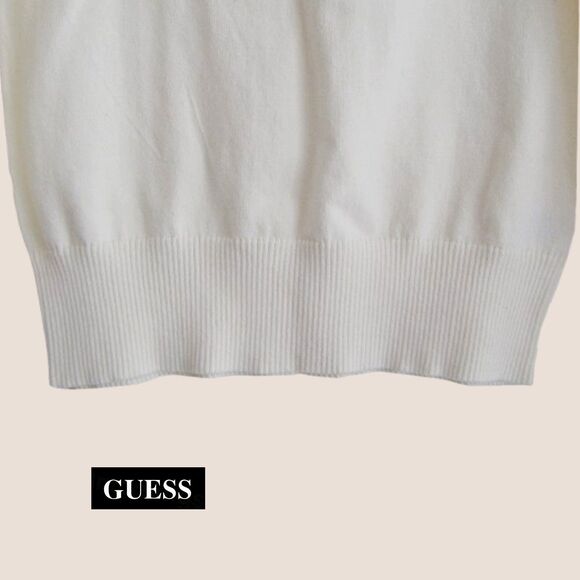 GUESS NEW Old Money Crystals Signature Logo Ribbed Trim Pullover Sweater S - Picture 9 of 12